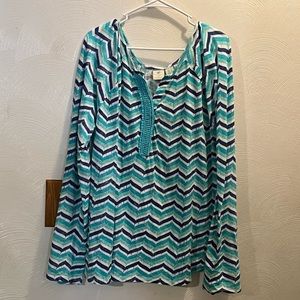 Caribbean Joe Women’s Chevron Style Patterned Pullover Top. Size XL.